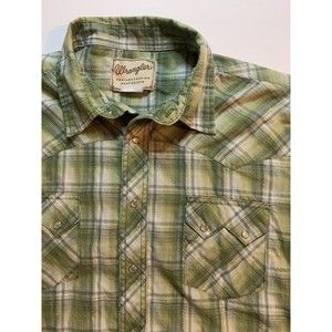 Wrangler Shirt Mens XXL Green Striped Pearl Snap Western Lightweight Vintage
